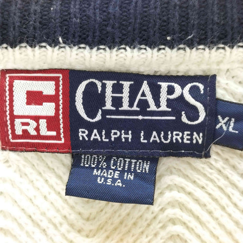 チャップスラルフローレン CHAPS RALPH LAUREN 90s USA製 ヘリンボーンクルーネックニット メンズ import:XL