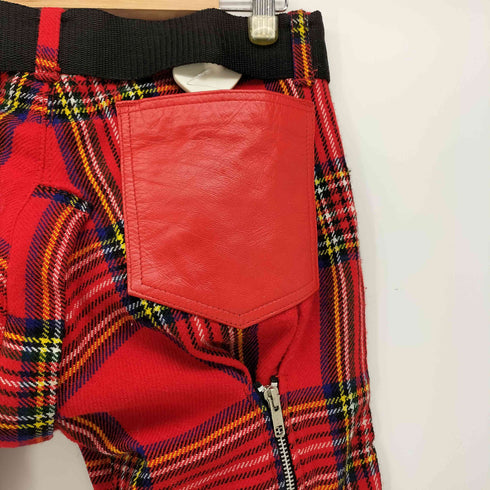 JIMSINN チェック柄 裾ジップデザイン ゴートレザーポケット パンツ メンズ JPN:S