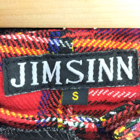 JIMSINN チェック柄 裾ジップデザイン ゴートレザーポケット パンツ メンズ JPN:S