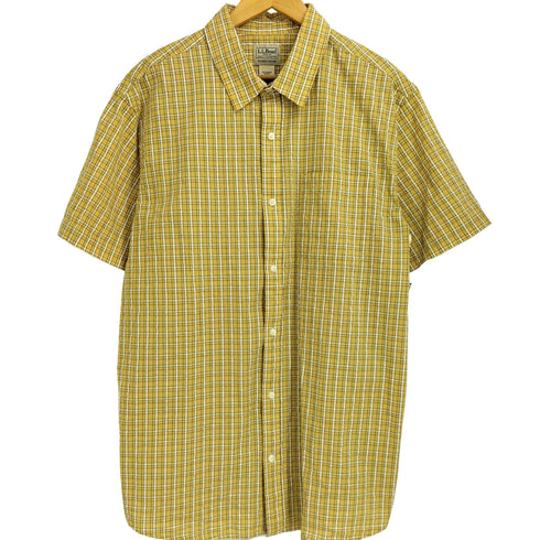 エルエルビーン L.L.Bean オーガニックコットン シアサッカー 半袖 チェックシャツ メンズ import:XL