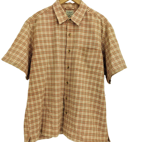 エルエルビーン L.L.Bean 90-00S リネン混 半袖 チェックシャツ メンズ import:L