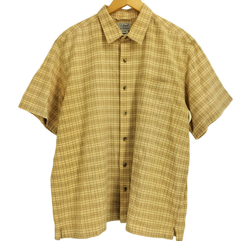 エルエルビーン L.L.Bean リネン混 半袖 チェックシャツ メンズ import:L