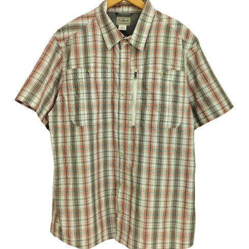 エルエルビーン L.L.Bean ポケット ジップデザイン ボックスシルエット シアサッカー半袖 チェックシャツ メンズ XXL