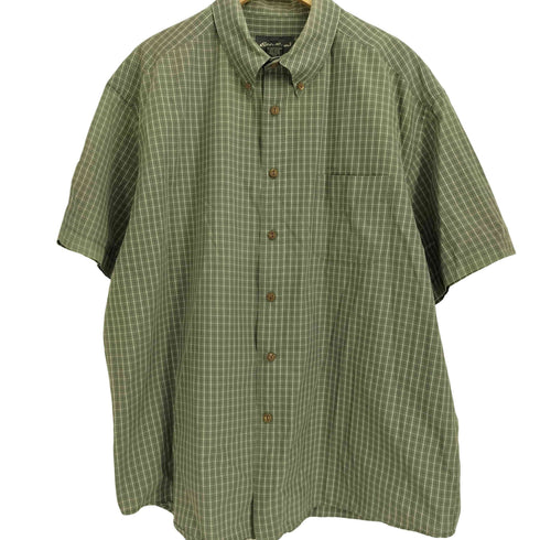 エディーバウアー Eddie Bauer ナイロンコットン ボタンダウン半袖チェックシャツ メンズ import:XL