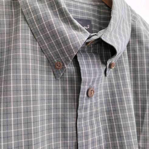 エディーバウアー Eddie Bauer ナイロンコットン ボタンダウン半袖チェックシャツ メンズ import:XL