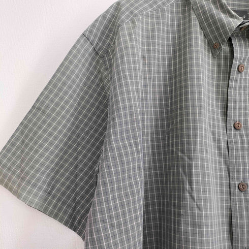 エディーバウアー Eddie Bauer ナイロンコットン ボタンダウン半袖チェックシャツ メンズ import:XL