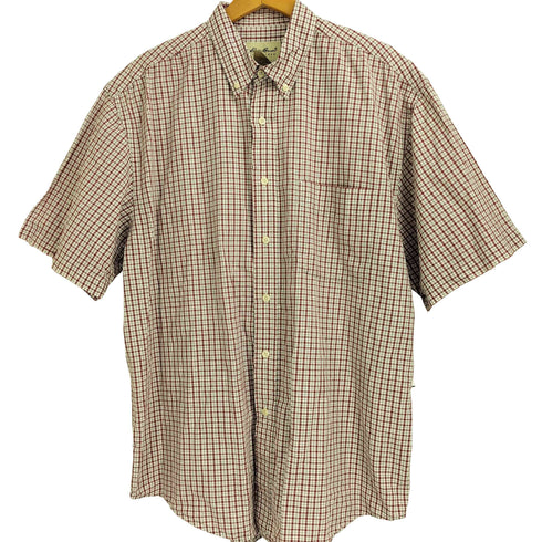 エディーバウアー Eddie Bauer コットン ボタンダウン 半袖 チェックシャツ メンズ import:L