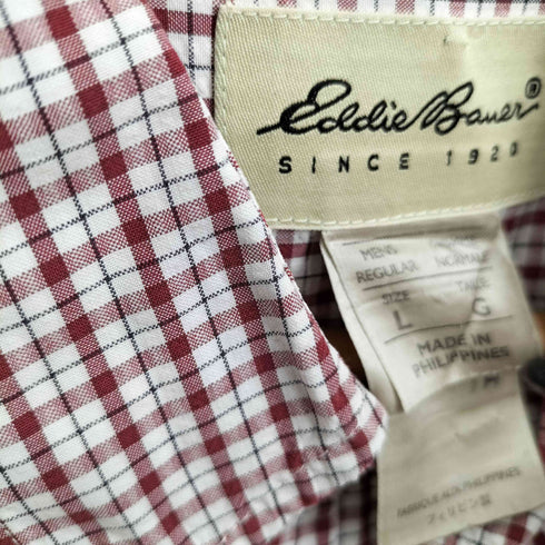 エディーバウアー Eddie Bauer コットン ボタンダウン 半袖 チェックシャツ メンズ import:L