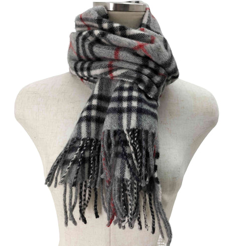 バーバリーロンドン BURBERRY LONDON MADE IN ENGLAND ウール100% ノバチェックフリンジマフラー レディース
