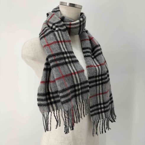 バーバリーロンドン BURBERRY LONDON MADE IN ENGLAND ウール100% ノバチェックフリンジマフラー レディース