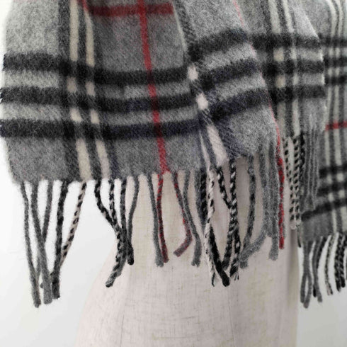 バーバリーロンドン BURBERRY LONDON MADE IN ENGLAND ウール100% ノバチェックフリンジマフラー レディース