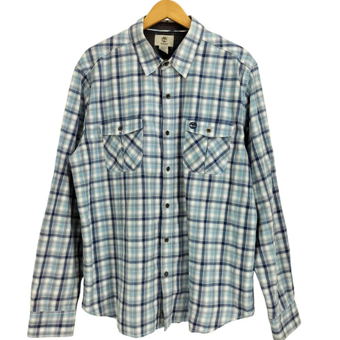 ティンバーランド Timberland SLIM FIT エルボーパッチ ワンポイント刺繍 ダブルボケット 長袖チェックシャツ メンズ import:XL