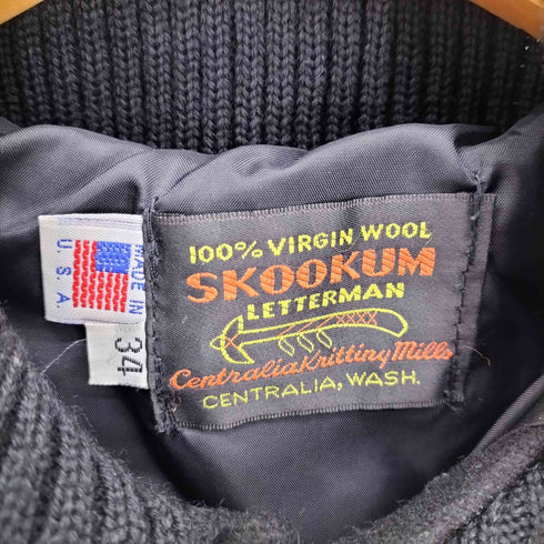 スクーカム SKOOKUM USA製 LETTERMAN JACKET レターマン メルトンウール レザー ショールカラー スタジャン ジャケット ロングリブ メンズ US:34