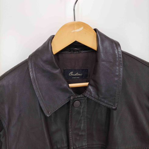 CORNELIANI イタリア製 羊革 シープスキン 比翼 ジップアップ レザージャケット メンズ EUR:44