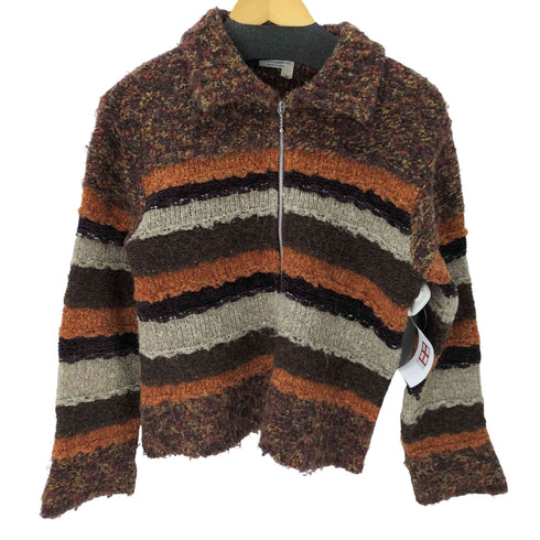 MORGANO ボーダー柄 ジップアップ カラーニット レディース import:M