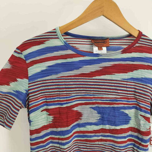 ミッソーニ MISSONI イタリア製 総柄 サイケ シルク S/S Tシャツ レディース 44