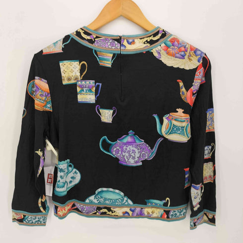 レオナール LEONARD 総柄 ティーカップ ウール シルク L/S シャツ ブラウス レディース JPN:M