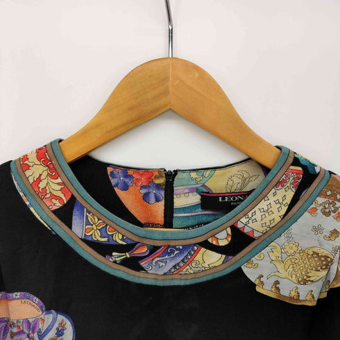 レオナール LEONARD 総柄 ティーカップ ウール シルク L/S シャツ ブラウス レディース JPN:M