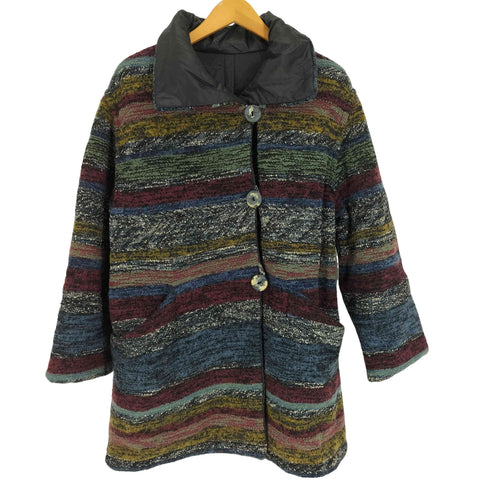 ミッソーニ MISSONI イタリア製 総柄 ストライプ ツイード スタンドネック リバーシブル ジャケット ハーフ コート レディース import:M