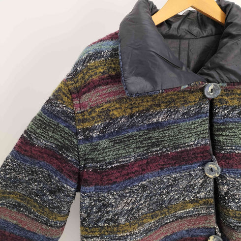 ミッソーニ MISSONI イタリア製 総柄 ストライプ ツイード スタンドネック リバーシブル ジャケット ハーフ コート レディース import:M