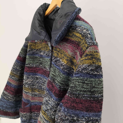 ミッソーニ MISSONI イタリア製 総柄 ストライプ ツイード スタンドネック リバーシブル ジャケット ハーフ コート レディース import:M