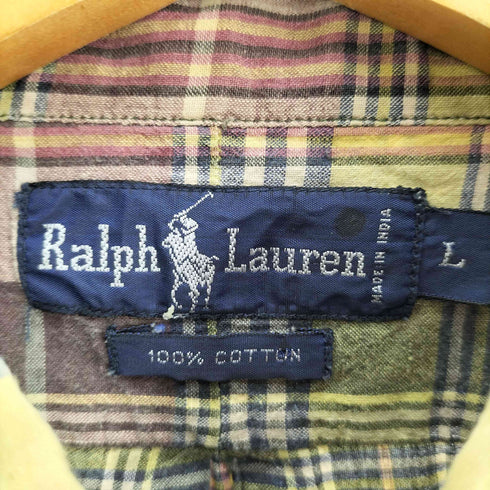 ラルフローレン RALPH LAUREN ポニー刺繍 マドラスチェック コットン B.D L/S シャツ メンズ import:L