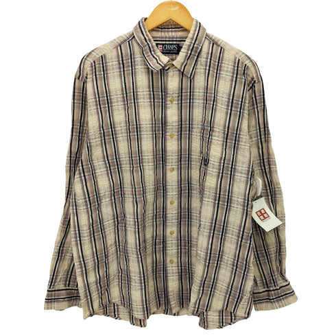 チャップスラルフローレン CHAPS RALPH LAUREN 90S エンブレム 刺繍 チェック シアサッカー L/S シャツ メンズ 2L