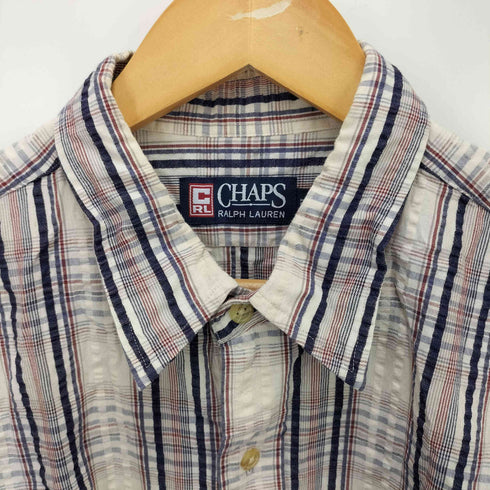 チャップスラルフローレン CHAPS RALPH LAUREN 90S エンブレム 刺繍 チェック シアサッカー L/S シャツ メンズ 2L