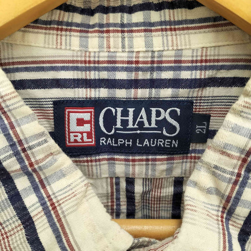 チャップスラルフローレン CHAPS RALPH LAUREN 90S エンブレム 刺繍 チェック シアサッカー L/S シャツ メンズ 2L