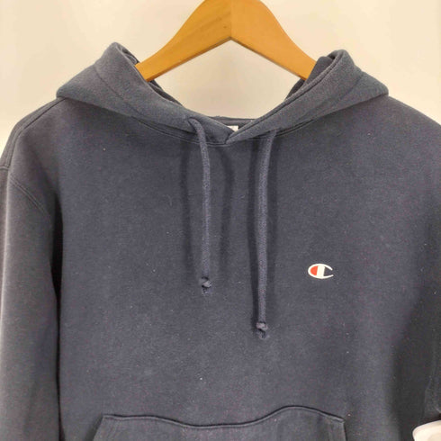 チャンピオン Champion 黒単 復刻 ロゴ 刺繍 目あり ポリ コットン プルオーバー パーカー レディース import:M
