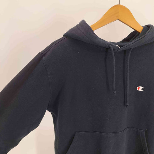 チャンピオン Champion 黒単 復刻 ロゴ 刺繍 目あり ポリ コットン プルオーバー パーカー レディース import:M