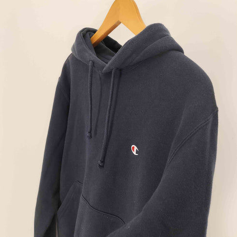 チャンピオン Champion 黒単 復刻 ロゴ 刺繍 目あり ポリ コットン プルオーバー パーカー レディース import:M