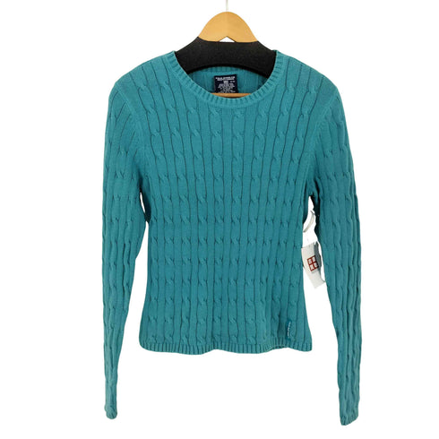 ポロジーンズカンパニーラルフローレン POLO JEANS COMPANY RALPH LAUREN MADE IN HONGKONG 裾ロゴ ケーブルコットンニット レディース import:M