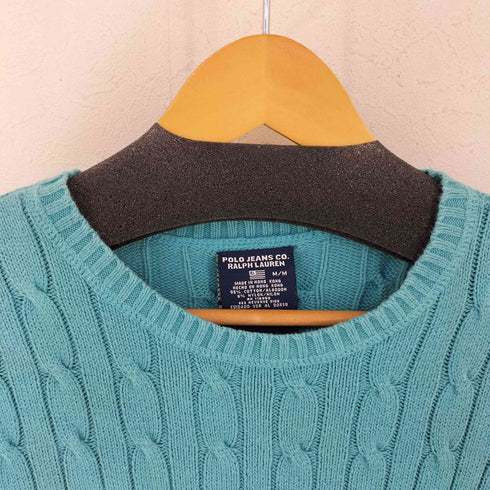 ポロジーンズカンパニーラルフローレン POLO JEANS COMPANY RALPH LAUREN MADE IN HONGKONG 裾ロゴ ケーブルコットンニット レディース import:M