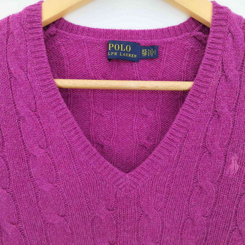 ラルフローレン RALPH LAUREN ポニー刺繍 カシミヤウール Vネック ケーブルニット レディース import:XS