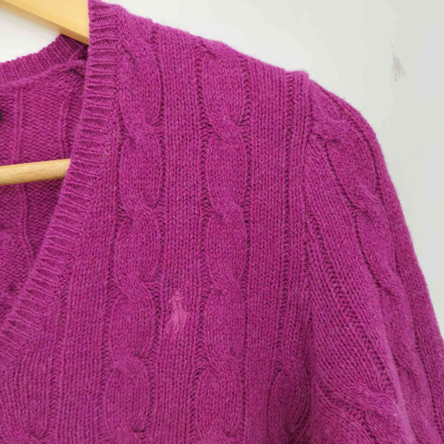 ラルフローレン RALPH LAUREN ポニー刺繍 カシミヤウール Vネック ケーブルニット レディース import:XS