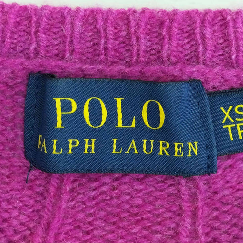 ラルフローレン RALPH LAUREN ポニー刺繍 カシミヤウール Vネック ケーブルニット レディース import:XS