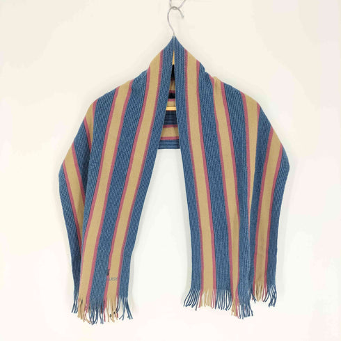 トラサルディ TRUSSARDI ロゴ 刺繍 ストライプ フランジ ウール マフラー メンズ