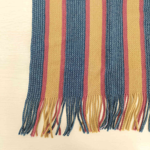 トラサルディ TRUSSARDI ロゴ 刺繍 ストライプ フランジ ウール マフラー メンズ