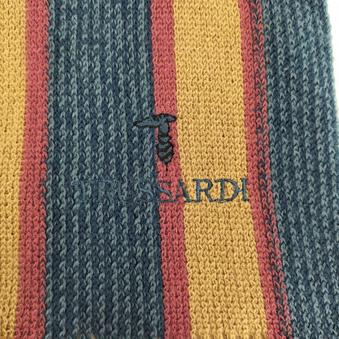 トラサルディ TRUSSARDI ロゴ 刺繍 ストライプ フランジ ウール マフラー メンズ