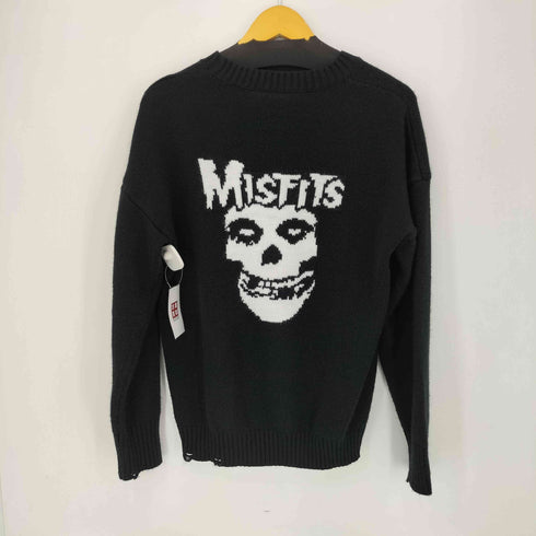 スカルロゴ アクリルニット ダメージ加工 メンズ import:XXL