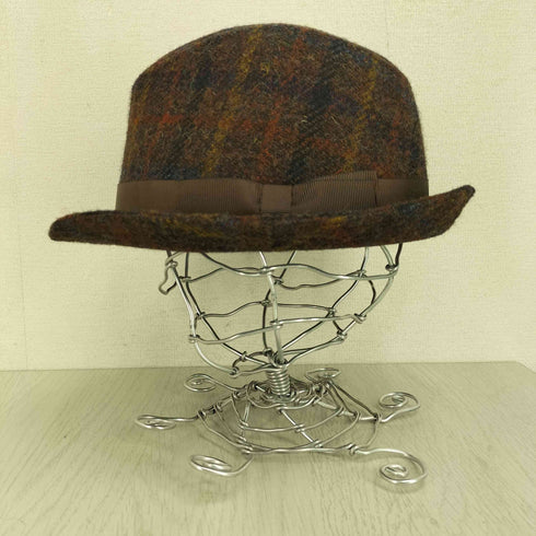 ハリスツイード Harris Tweed ウール100 リボン付き 中折れ チェック ハット メンズ