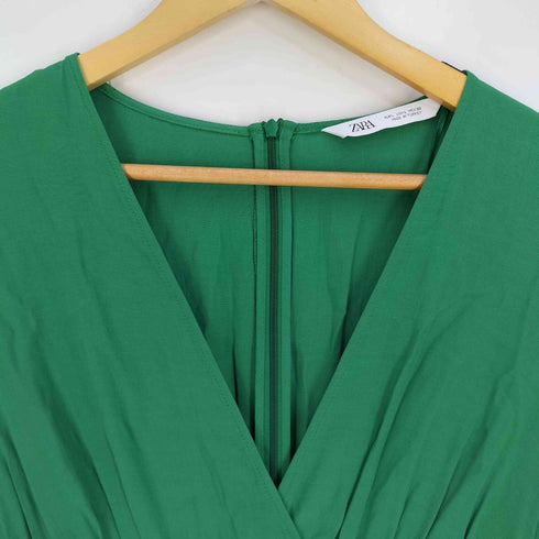 ザラ ZARA レーヨン Vネック ギャザー ワンピース ドレス レディース import:L