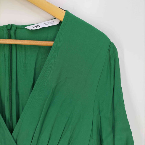 ザラ ZARA レーヨン Vネック ギャザー ワンピース ドレス レディース import:L