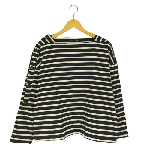 ザラ ZARA サイドボタン スクエアネック ボーダーTシャツ レディース import:L