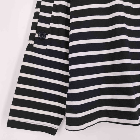 ザラ ZARA サイドボタン スクエアネック ボーダーTシャツ レディース import:L