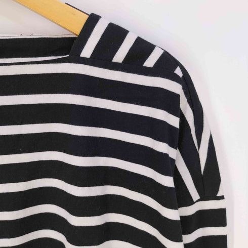 ザラ ZARA サイドボタン スクエアネック ボーダーTシャツ レディース import:L