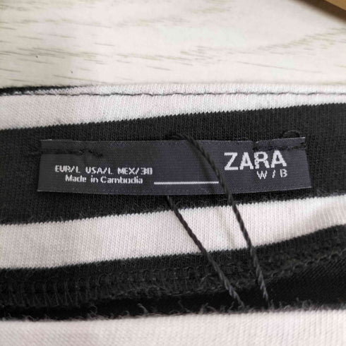 ザラ ZARA サイドボタン スクエアネック ボーダーTシャツ レディース import:L