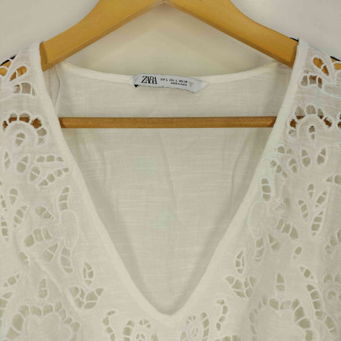 ザラ ZARA ワイドシルエット Vネック レース ブラウス レディース import:L