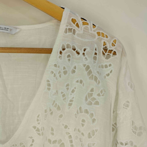 ザラ ZARA ワイドシルエット Vネック レース ブラウス レディース import:L